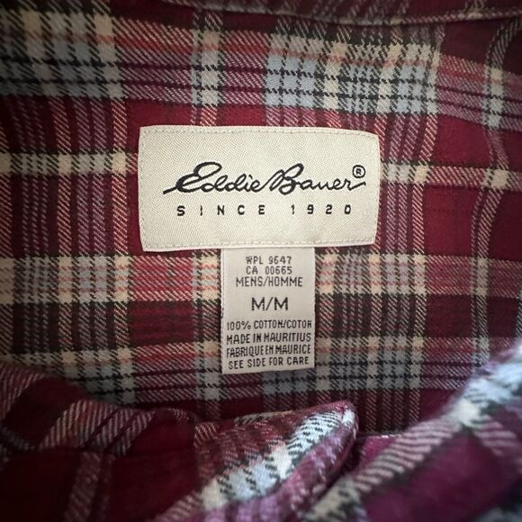 Eddie Bauer Mens Red Plaid Long Sleeve Single Pocket 100% Cotton Flannel M - Picture 5 of 6